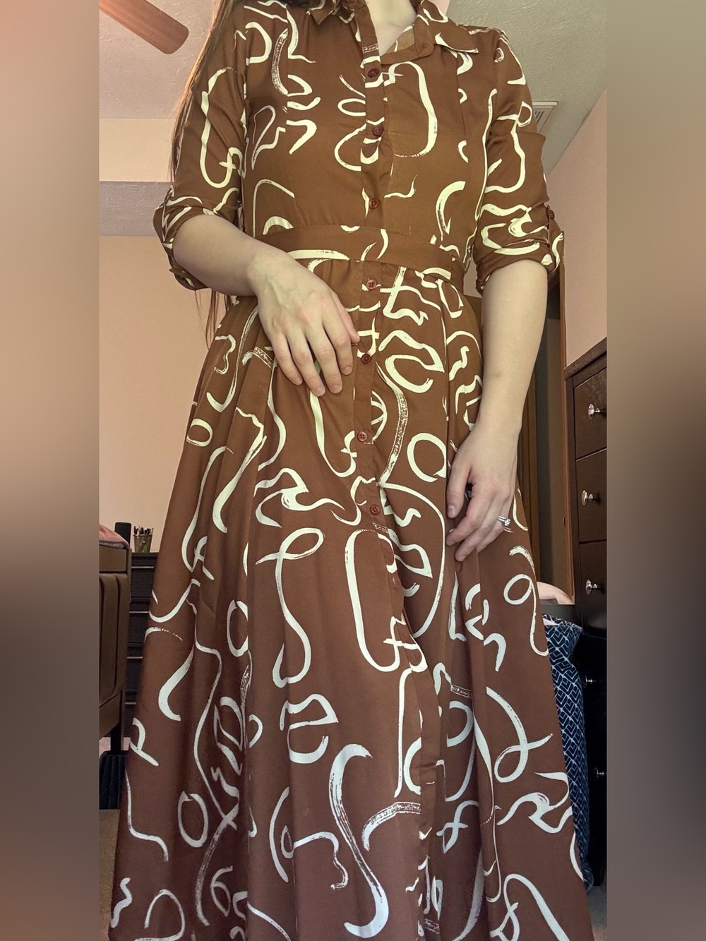 Versona Brown and White Abstract Button-Front Dress - Picture 6 of 6